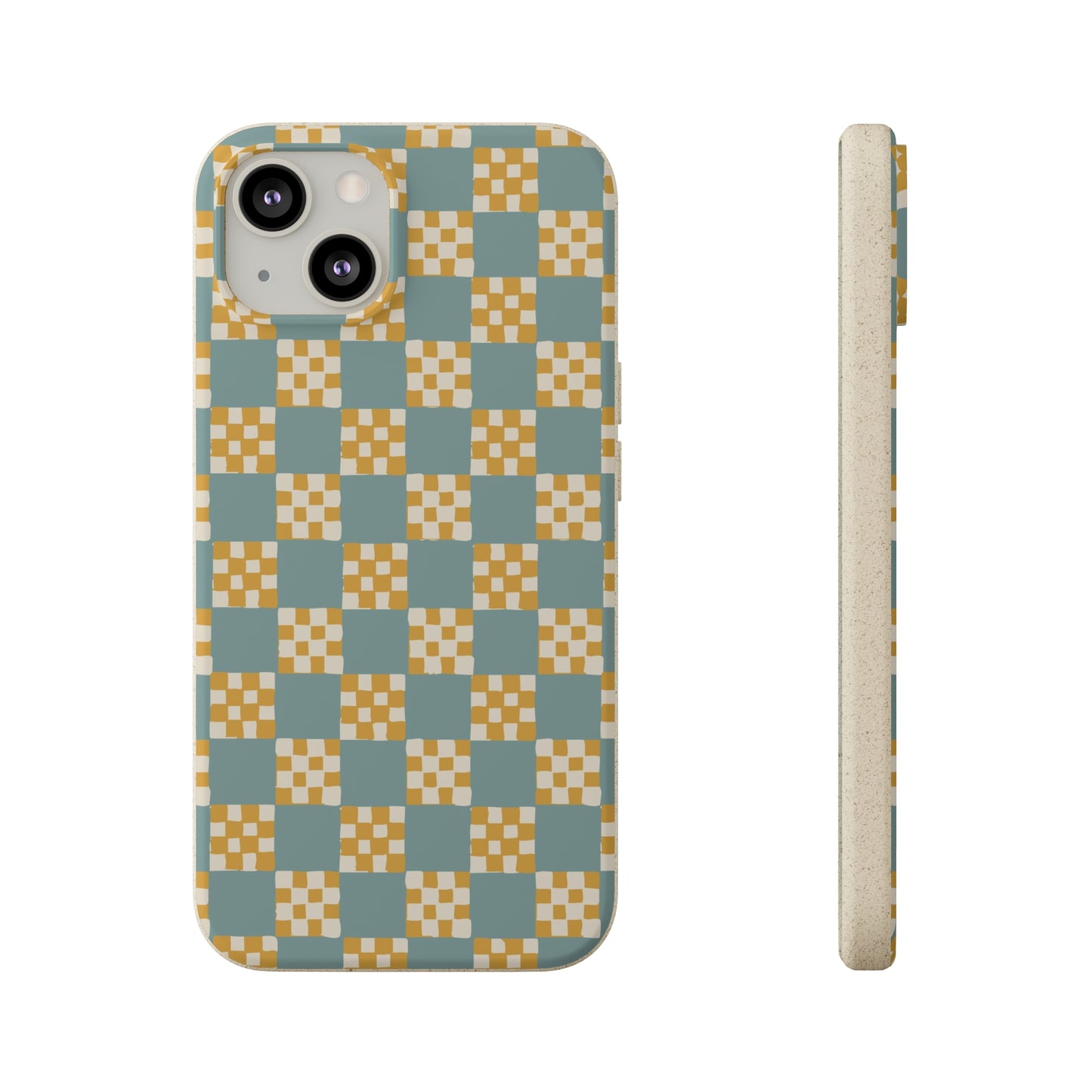 Checkered Quilt Biodegradable Phone Case, light blue and yellow