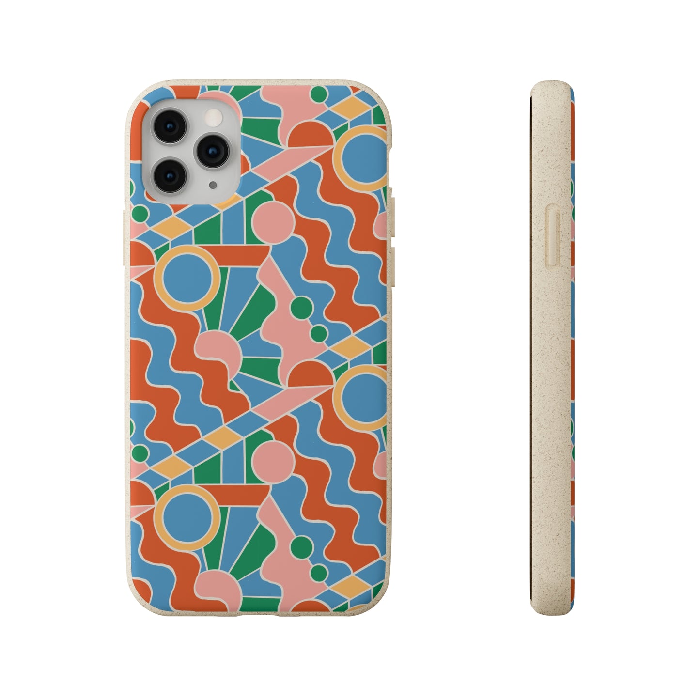 Day Trippin' Biodegradable Phone Case, blue, green, pink and brick red