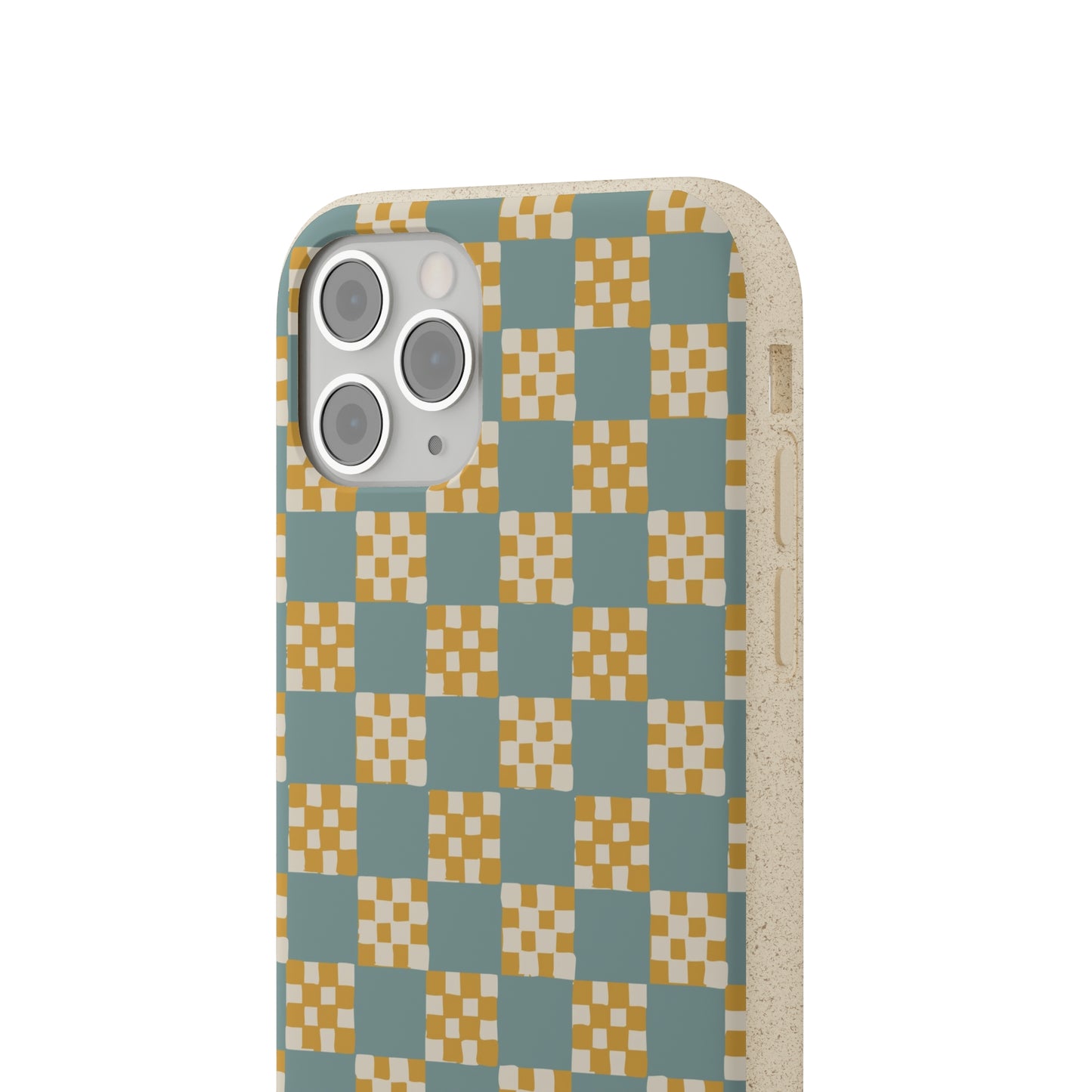 Checkered Quilt Biodegradable Phone Case, light blue and yellow