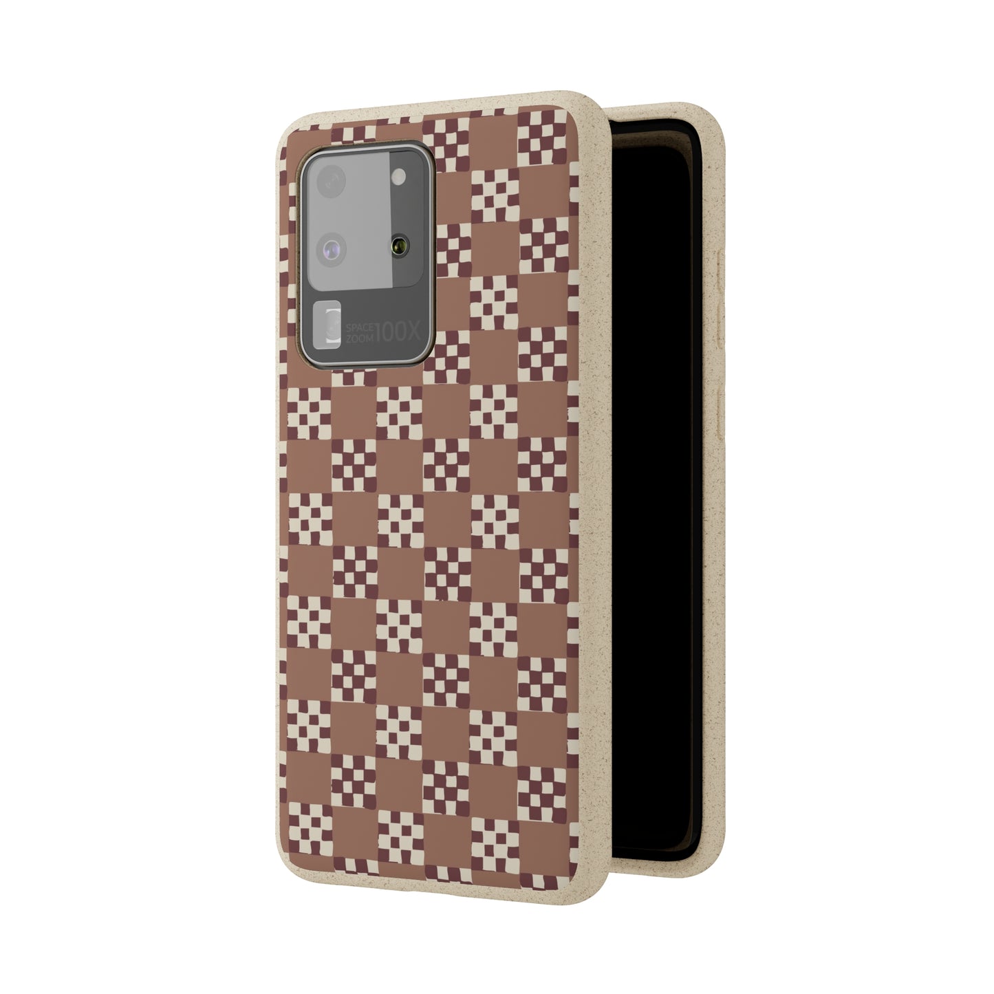 Checkered Quilt Biodegradable Phone Case, mocha mousse