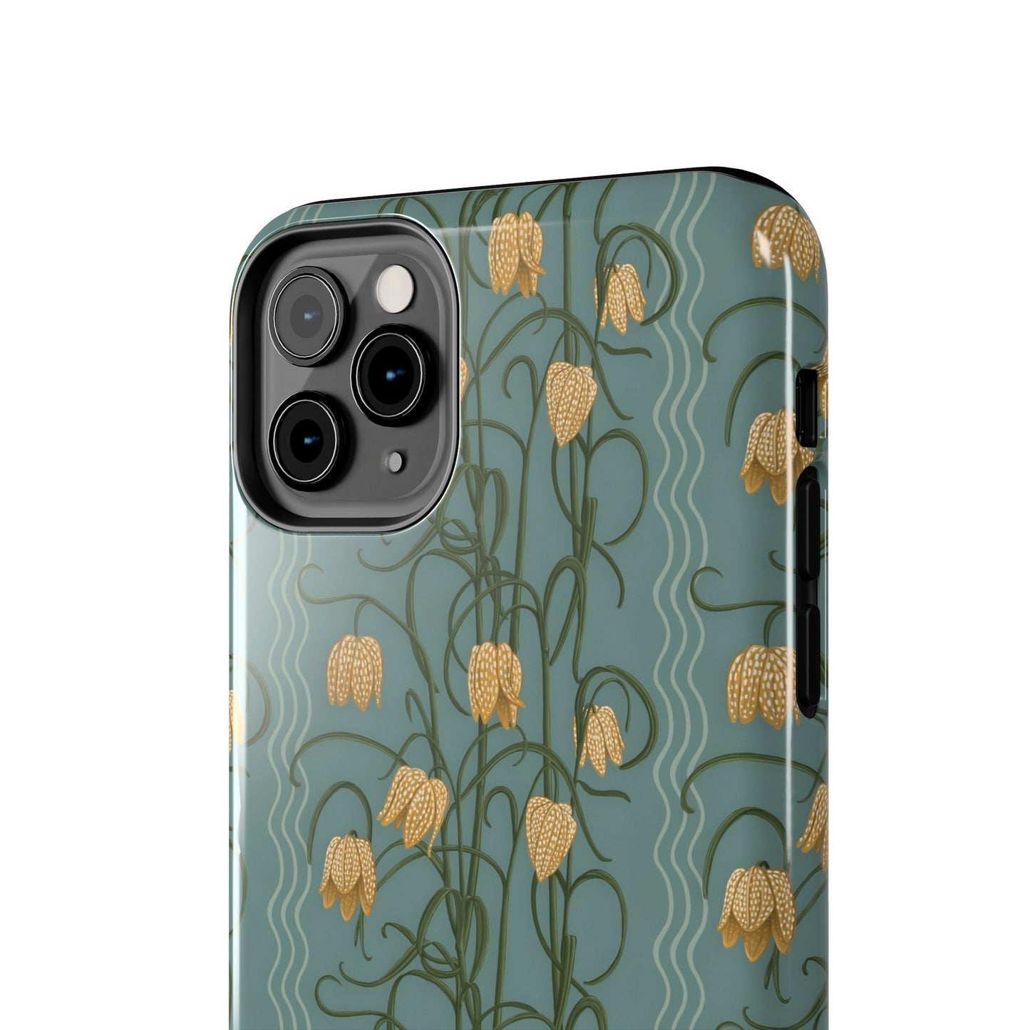 Campanas Floral Tough Phone Case — Dusty Blue and Marigold Wildflower Protective Cover, Personalizable
