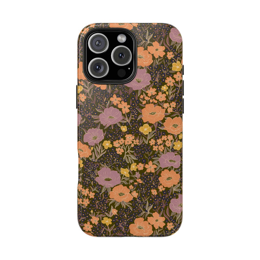 Wildflower Meadow Retro Vintage Floral Tough Phone Case Protection - Olive, Personalizable