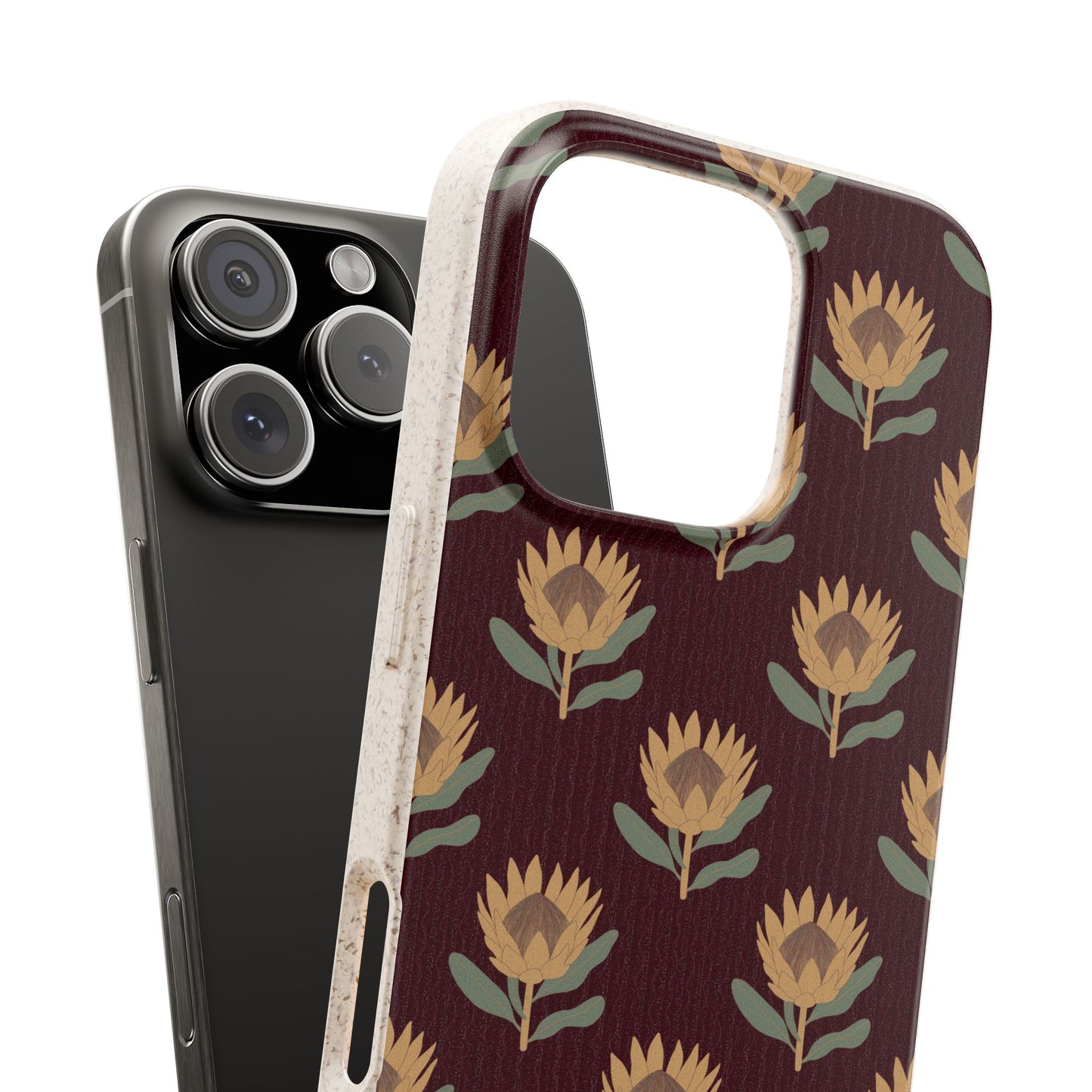 King Protea Phone Case - park plum and butter yellow - Eco-Friendly, Biodegradable