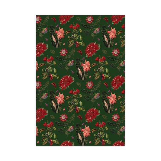 Vintage Poinsettia Wrapping Paper, green & red