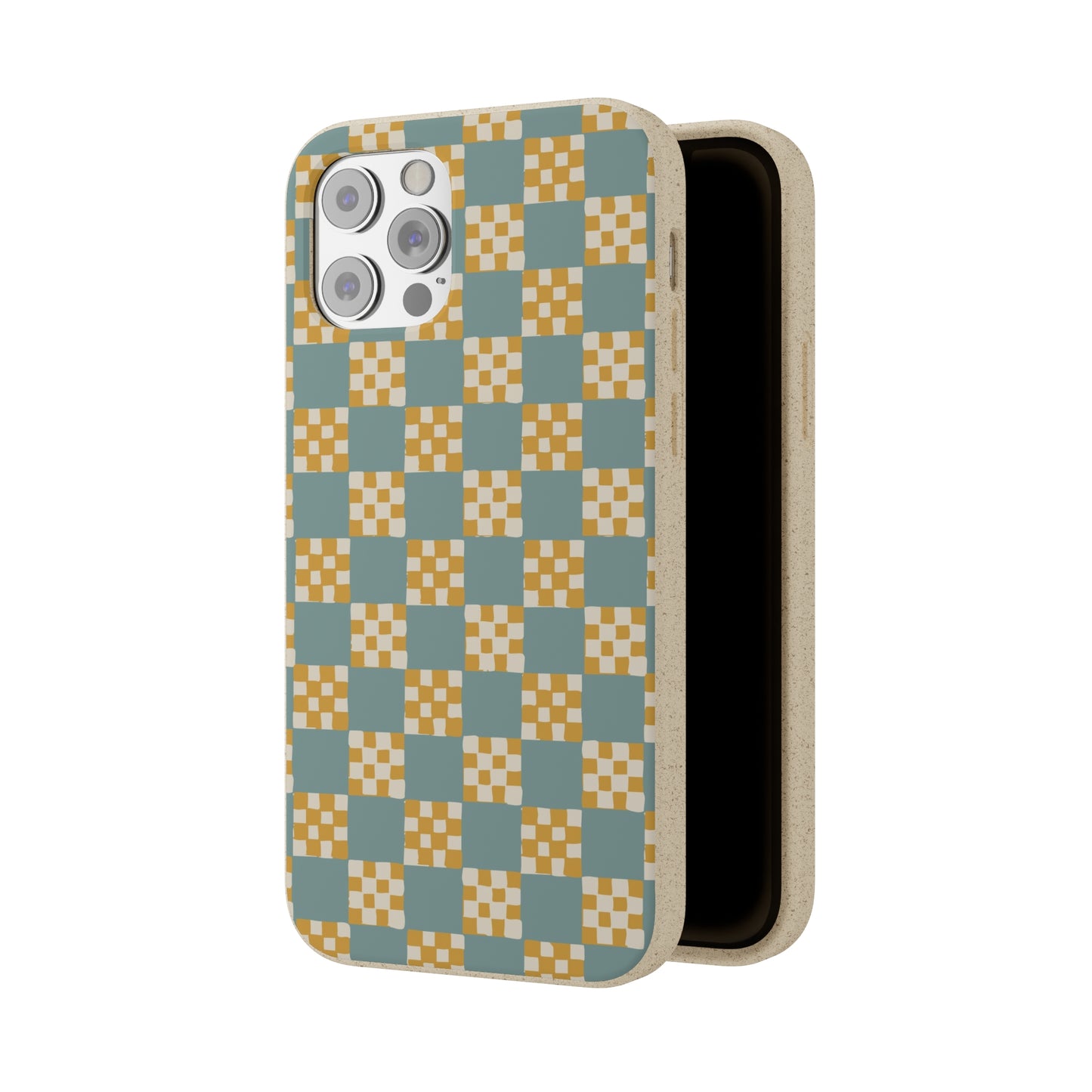 Checkered Quilt Biodegradable Phone Case, light blue and yellow