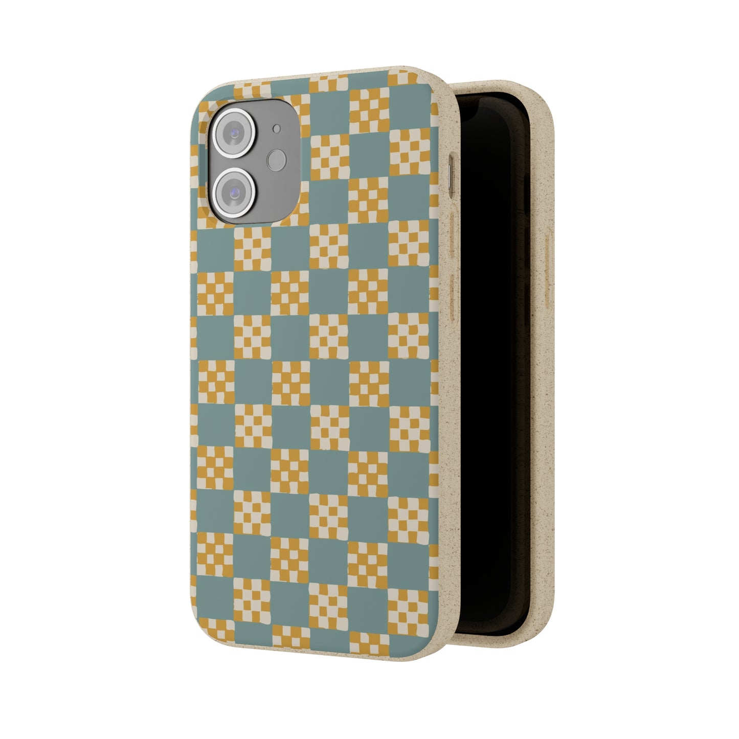 Checkered Quilt Biodegradable Phone Case, light blue and yellow