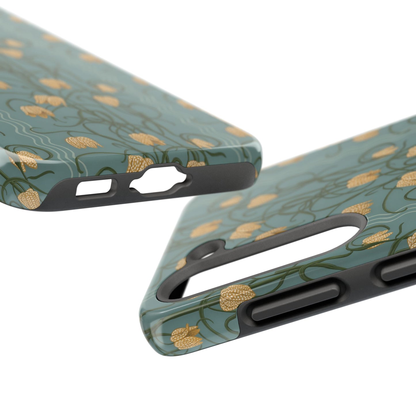 Campanas Floral Tough Phone Case — Dusty Blue and Marigold Wildflower Protective Cover, Personalizable