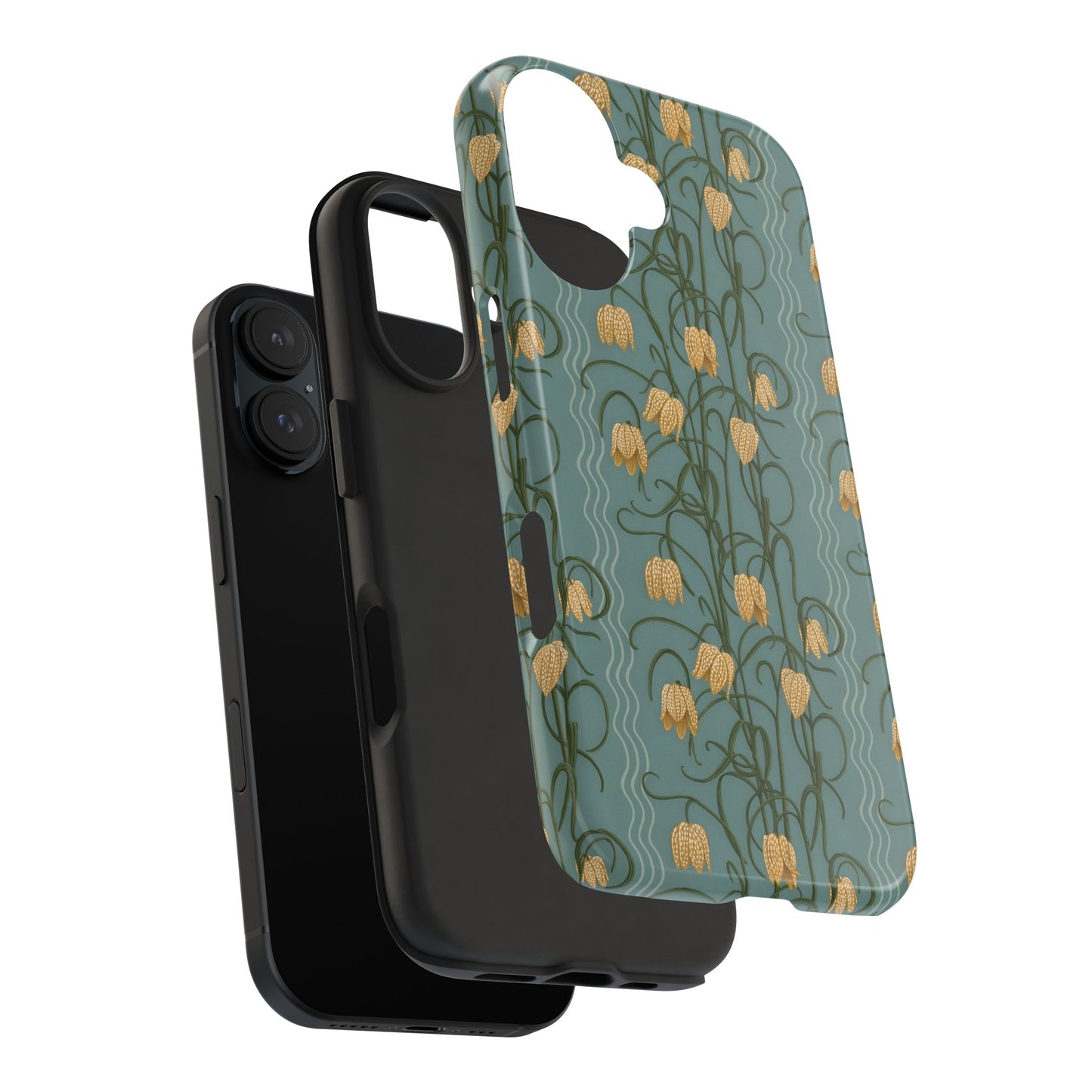 Campanas Floral Tough Phone Case — Dusty Blue and Marigold Wildflower Protective Cover, Personalizable