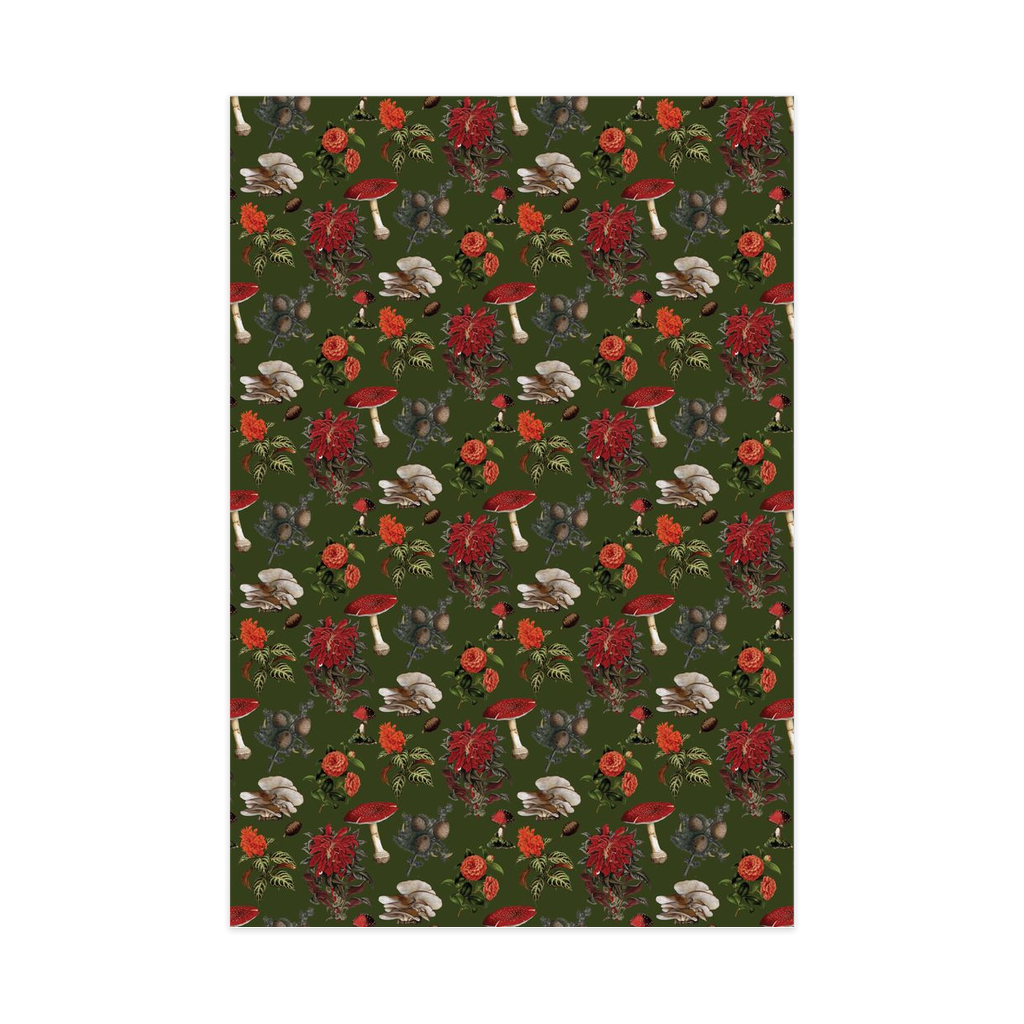 Pines and Shrooms Wrapping Paper, Large Roll, green and red