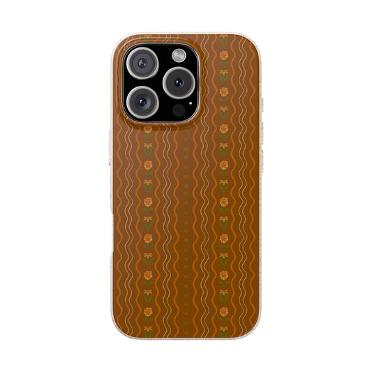 Posy Lane Phone Case - golden brown, orange and green - Eco-Friendly, Biodegradable