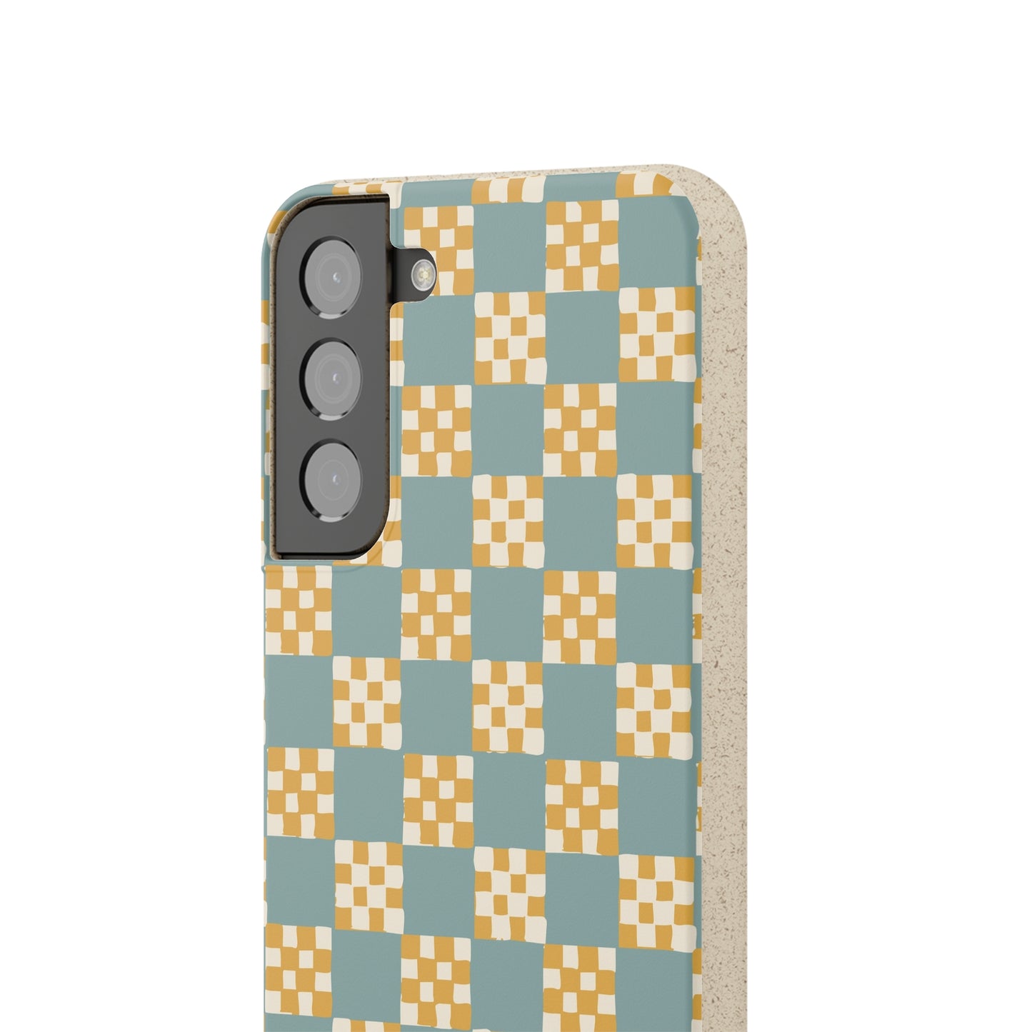 Checkered Quilt Biodegradable Phone Case, light blue and yellow