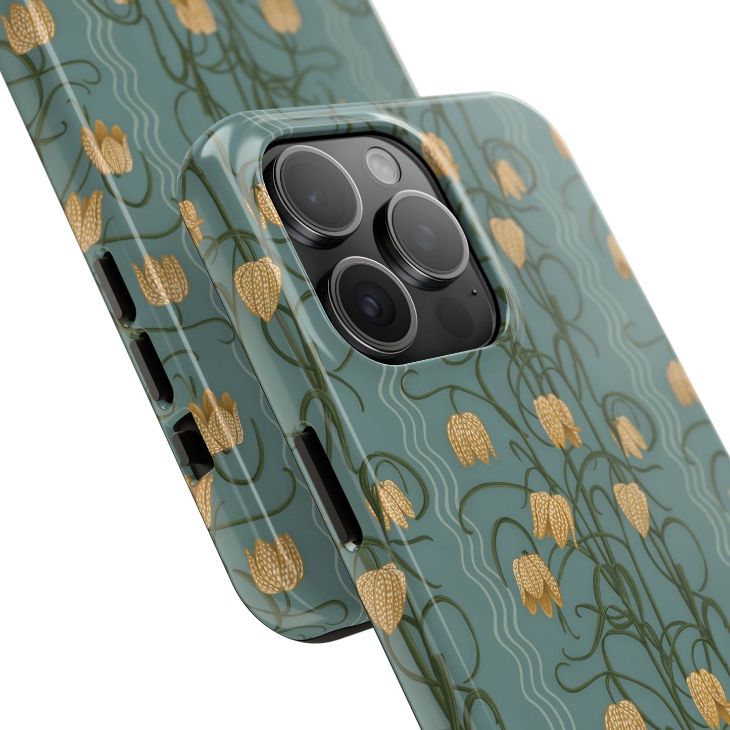 Campanas Floral Tough Phone Case — Dusty Blue and Marigold Wildflower Protective Cover, Personalizable