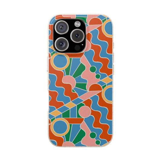 Day Trippin' Phone Case - blue, green, pink and brick red - Eco-Friendly, Biodegradable