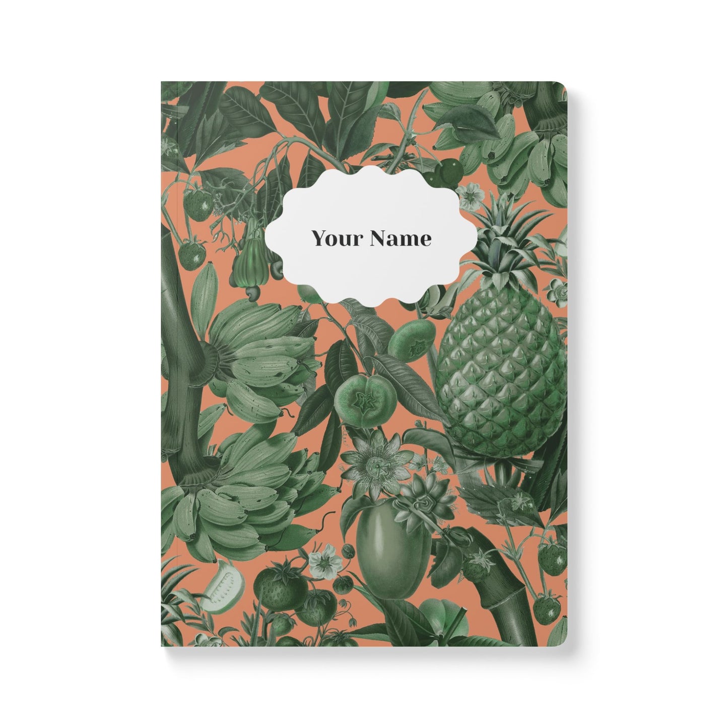 Juicy Fruit Softcover Personalized Journal, peach and green (add your name)