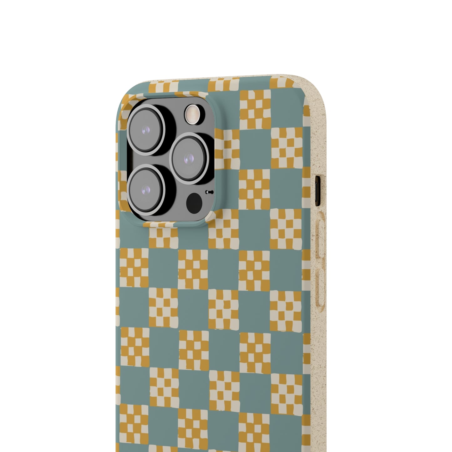 Checkered Quilt Biodegradable Phone Case, light blue and yellow