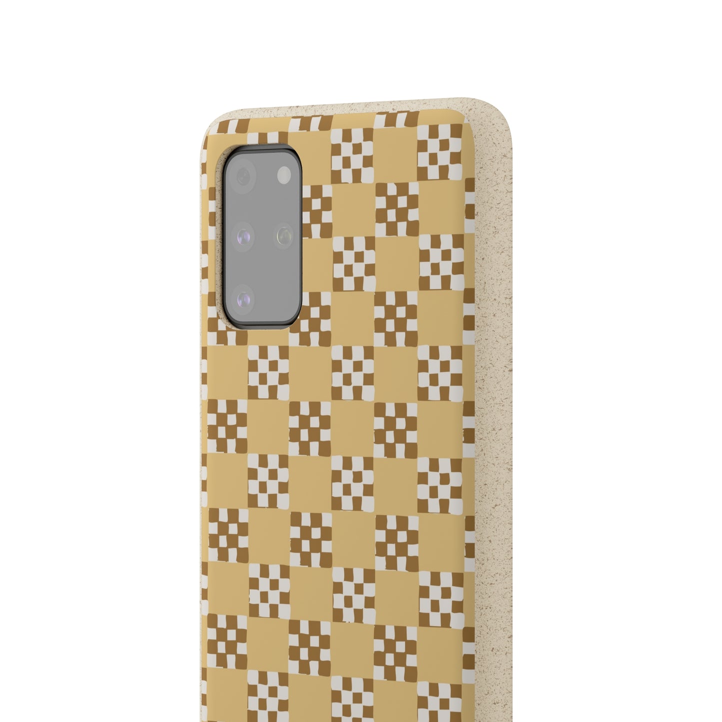 Checkered Quilt Biodegradable Phone Case, butter yellow, white and toffee