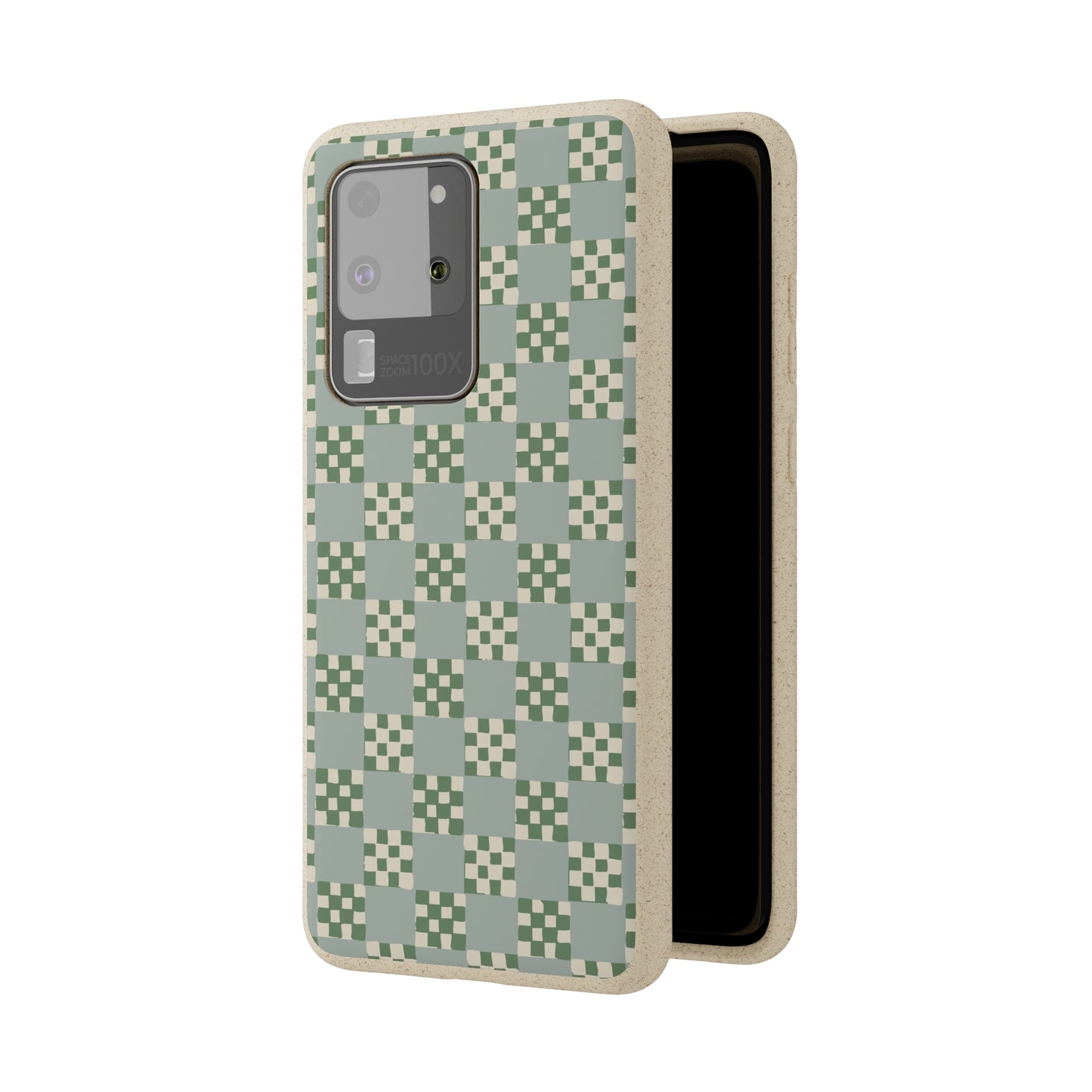 Checkered Quilt Biodegradable Phone Case, mint and green