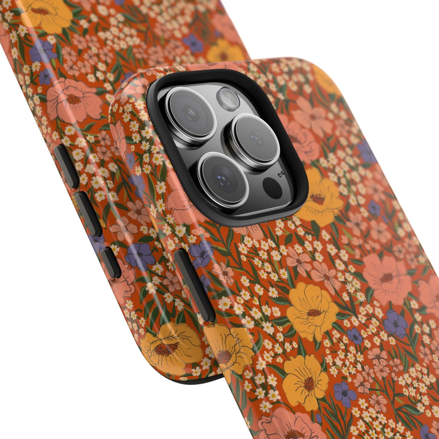 Wildflower Meadow Retro Vintage Floral Tough Phone Case Protection - Poppy Red, Personalizable