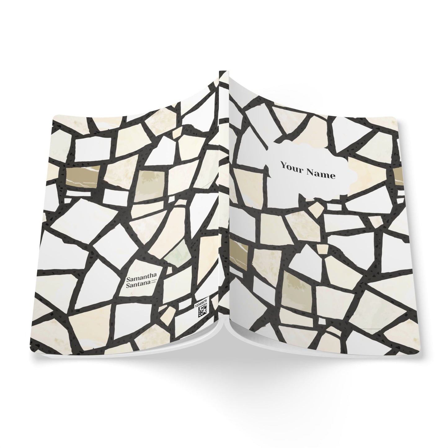 Dolce Terrazzo Softcover Personalized Journal, black and white (add your name)