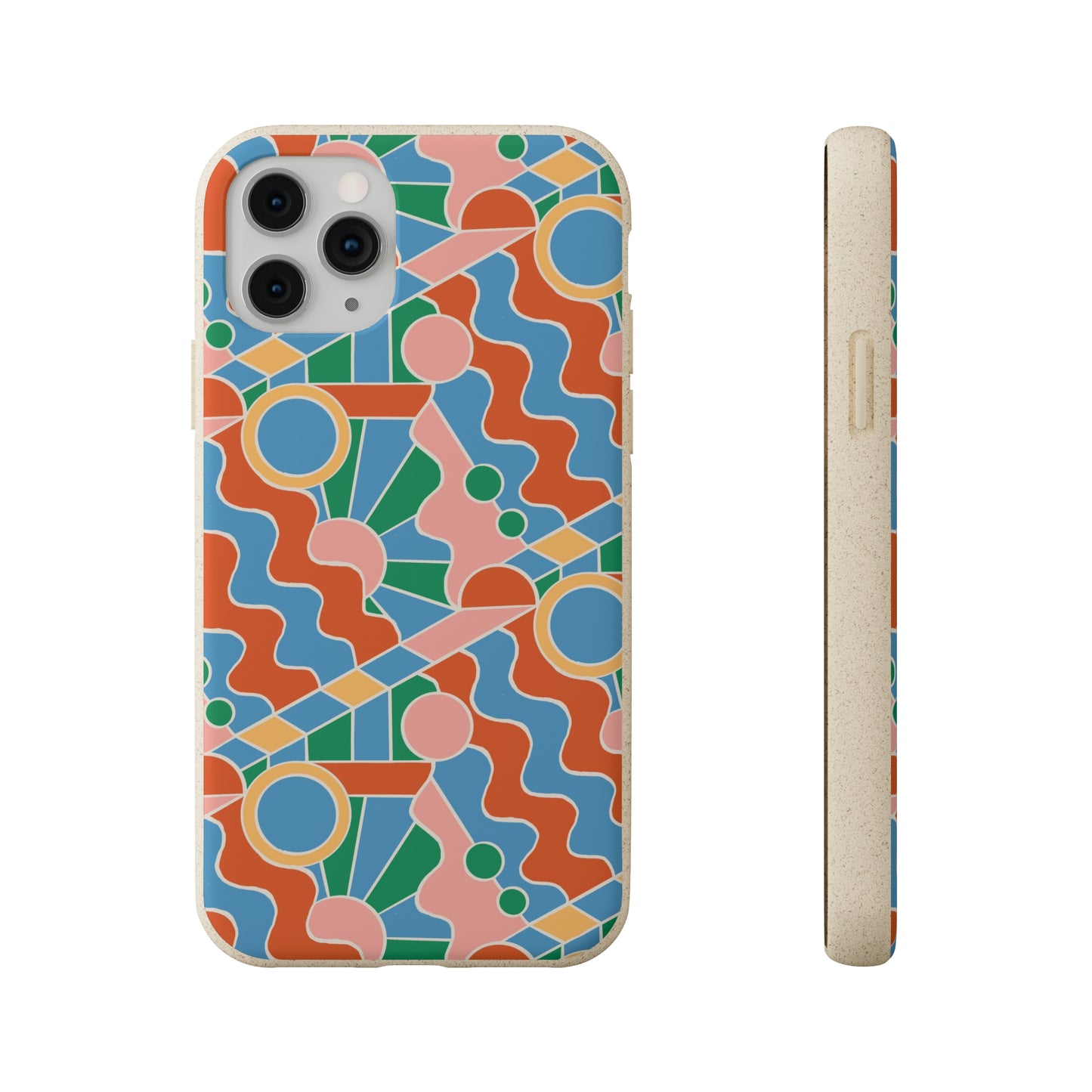 Day Trippin' Biodegradable Phone Case, blue, green, pink and brick red