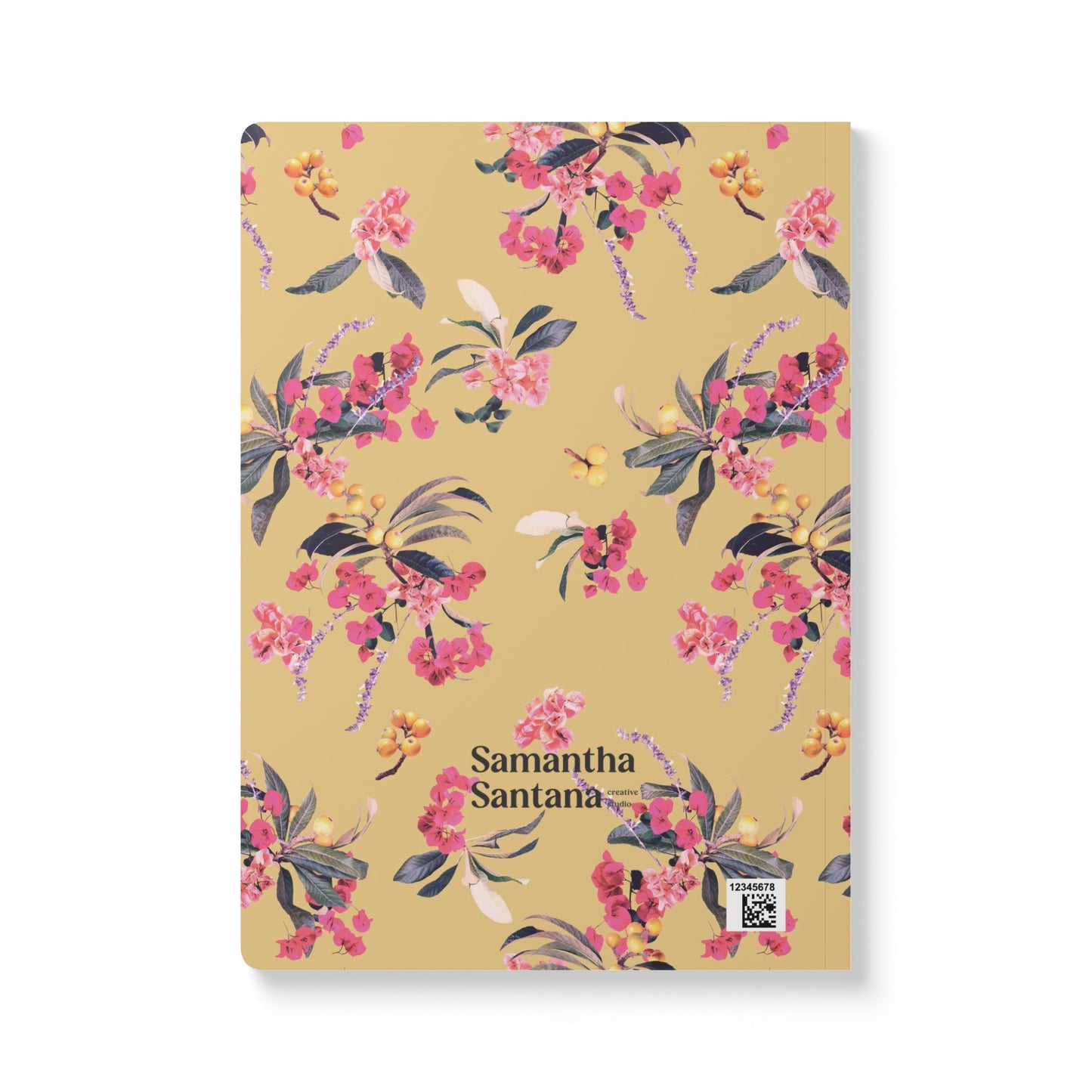 Floral Loquat Softcover Personalized Journal, peach, yellow (add your name)