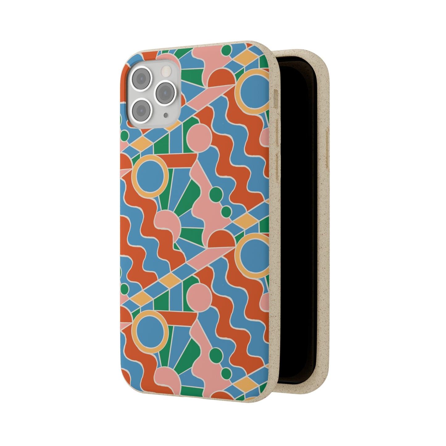 Day Trippin' Biodegradable Phone Case, blue, green, pink and brick red