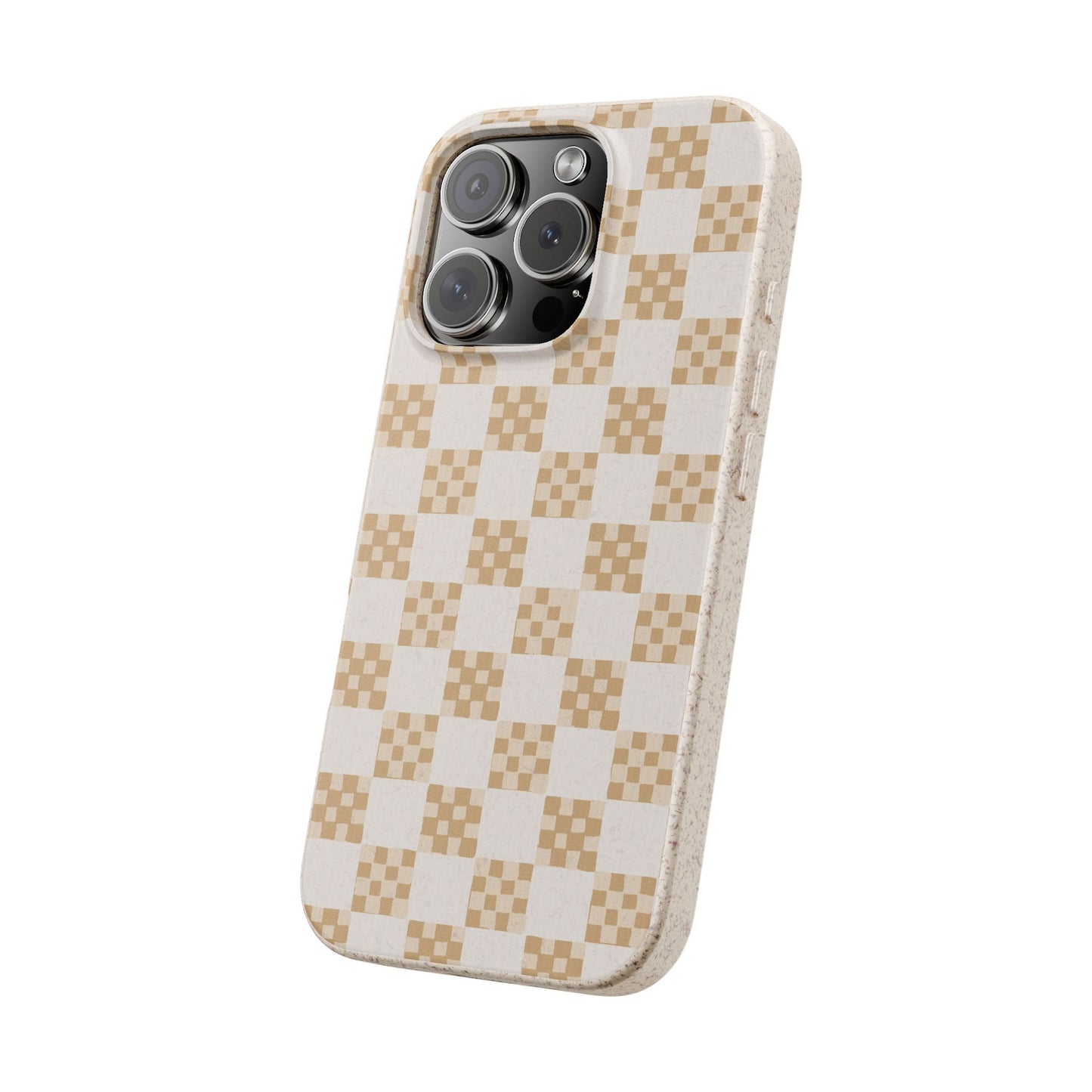 Checkered Quilt Phone Case - white and tan - Eco-Friendly, Biodegradable