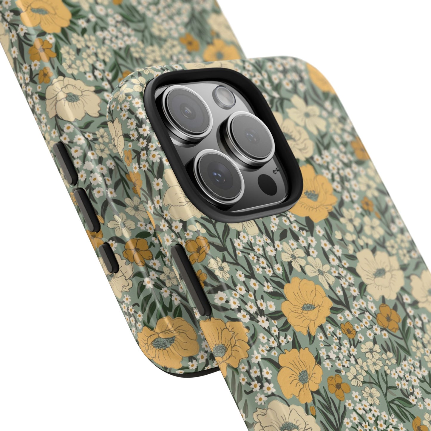 Wildflower Meadow Retro Vintage Floral Tough Phone Case Protection - Dusty Teal, Personalizable