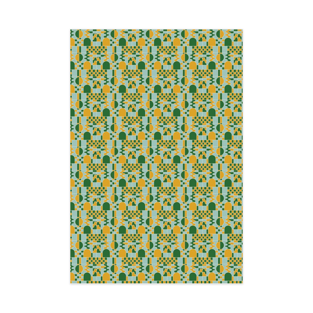 Holiday Stained Glass 02 Wrapping Paper, Large Roll, green, blue and yellow