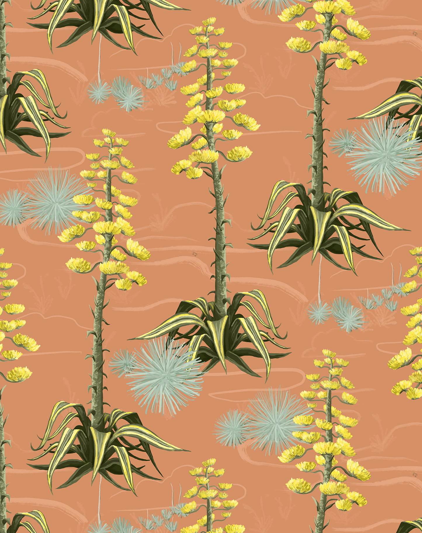 Agave Valley Wallpaper, terra cotta