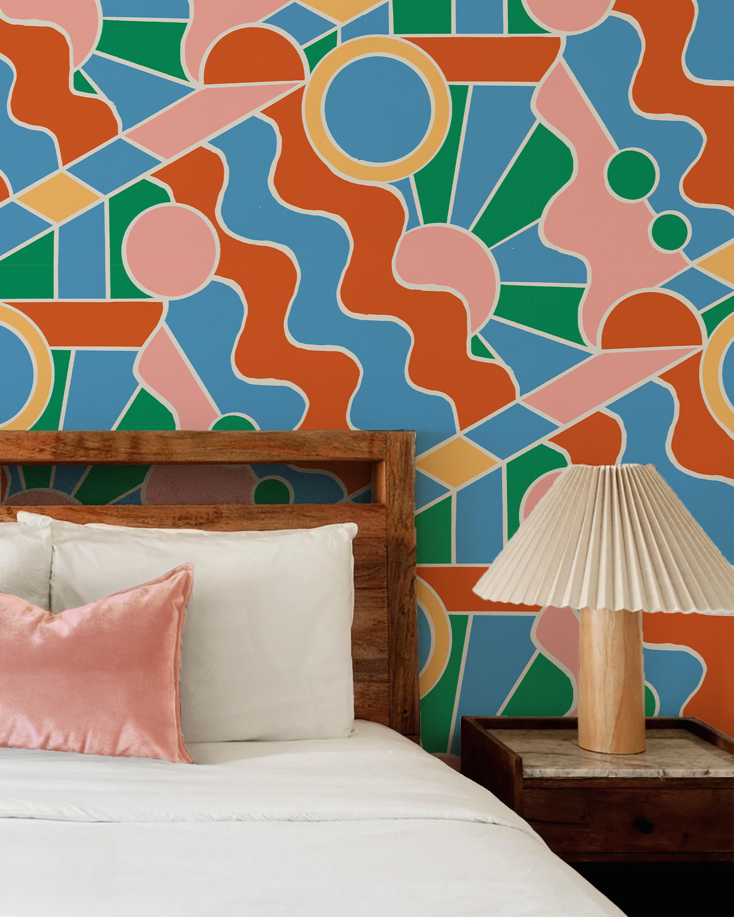 Day Trippin' Wallpaper, blue, green, pink and brick red