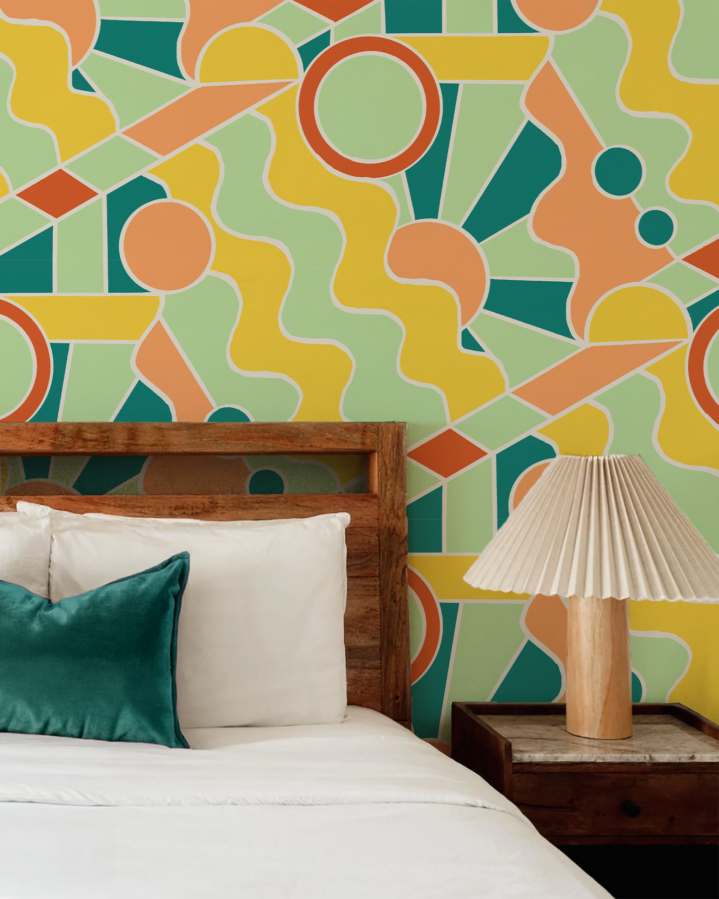 Day Trippin' Wallpaper, mint, blue, yellow and peach