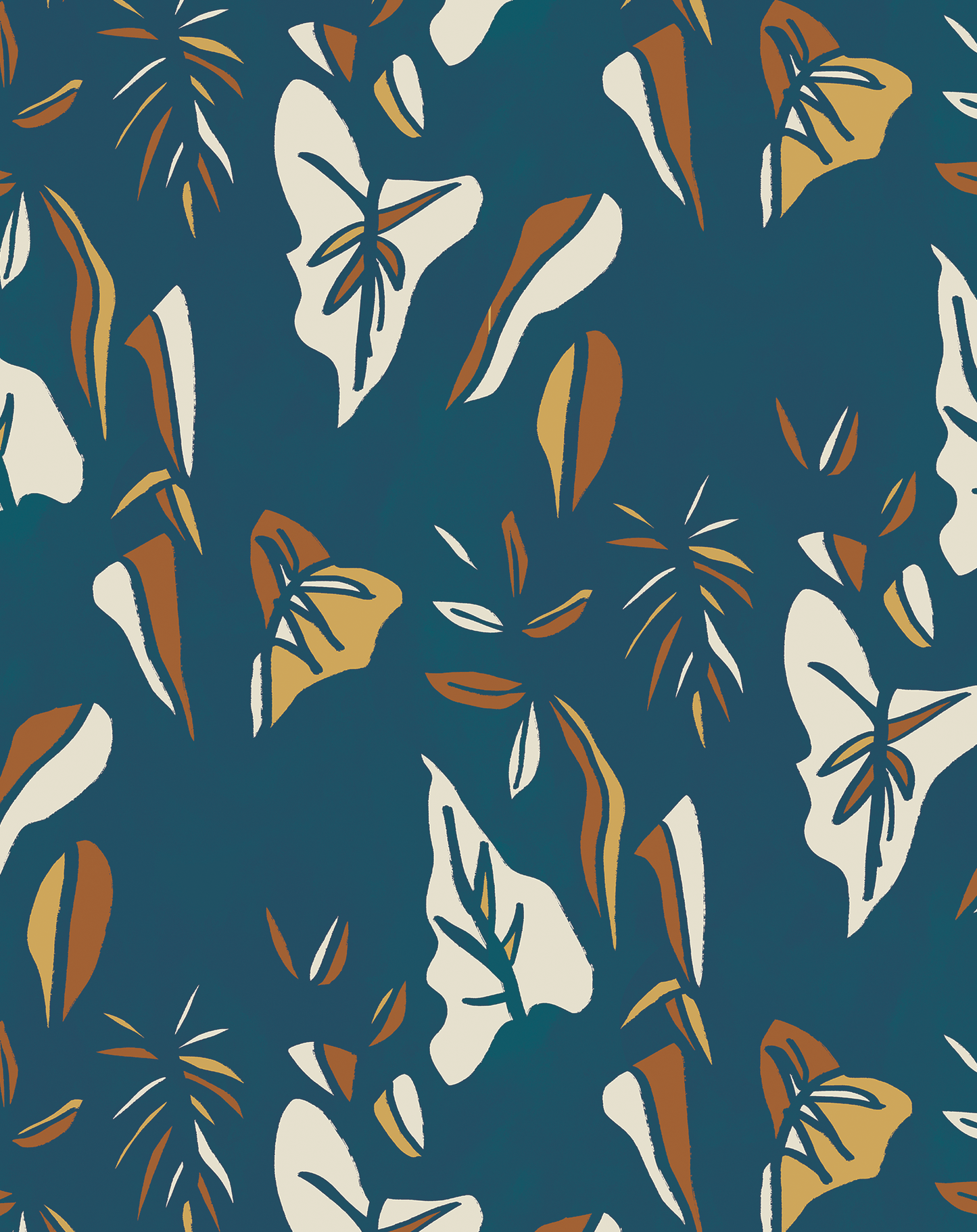 Block Print Foliage Wallpaper, blue