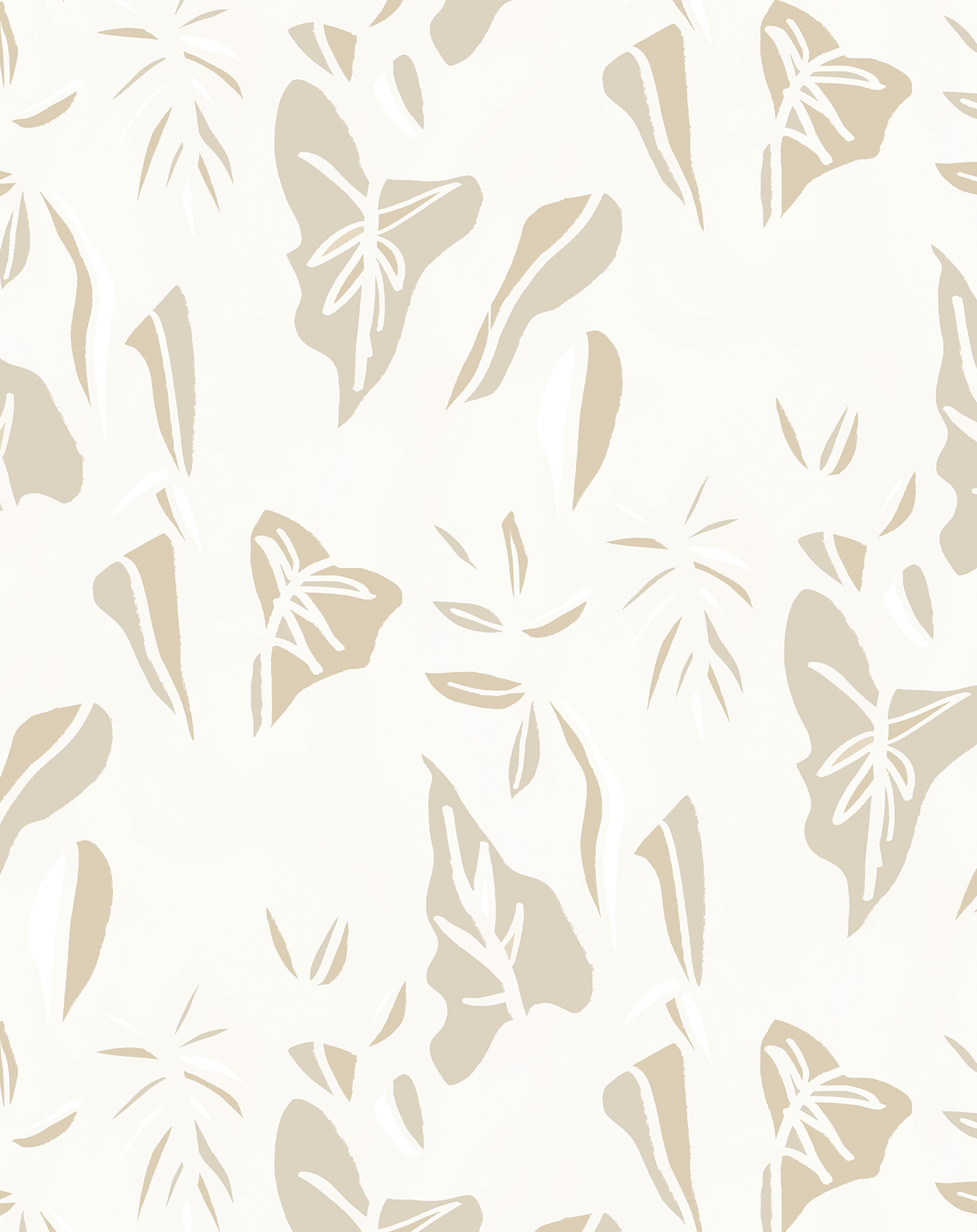 Block Print Foliage Wallpaper, off-white and tan