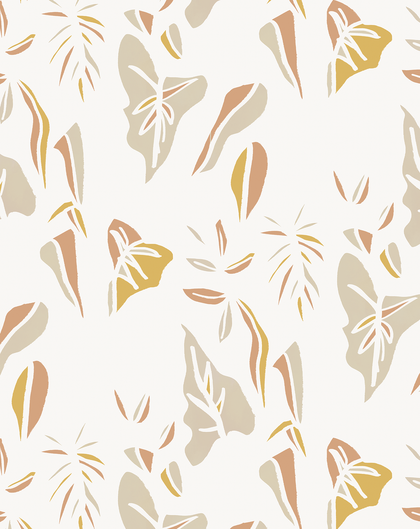 Block Print Foliage, white and mustard