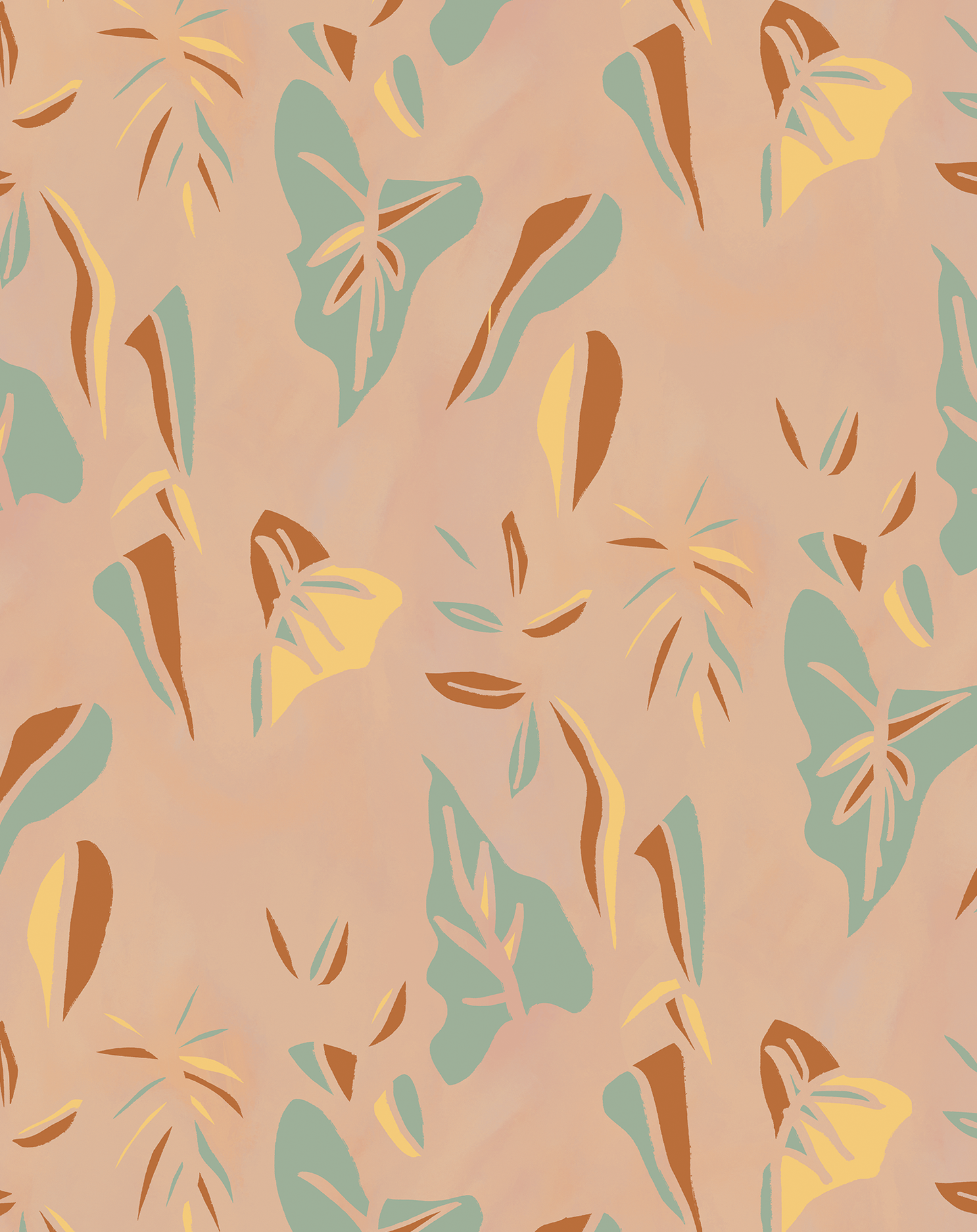 Block Print Foliage Wallpaper, peach and mint