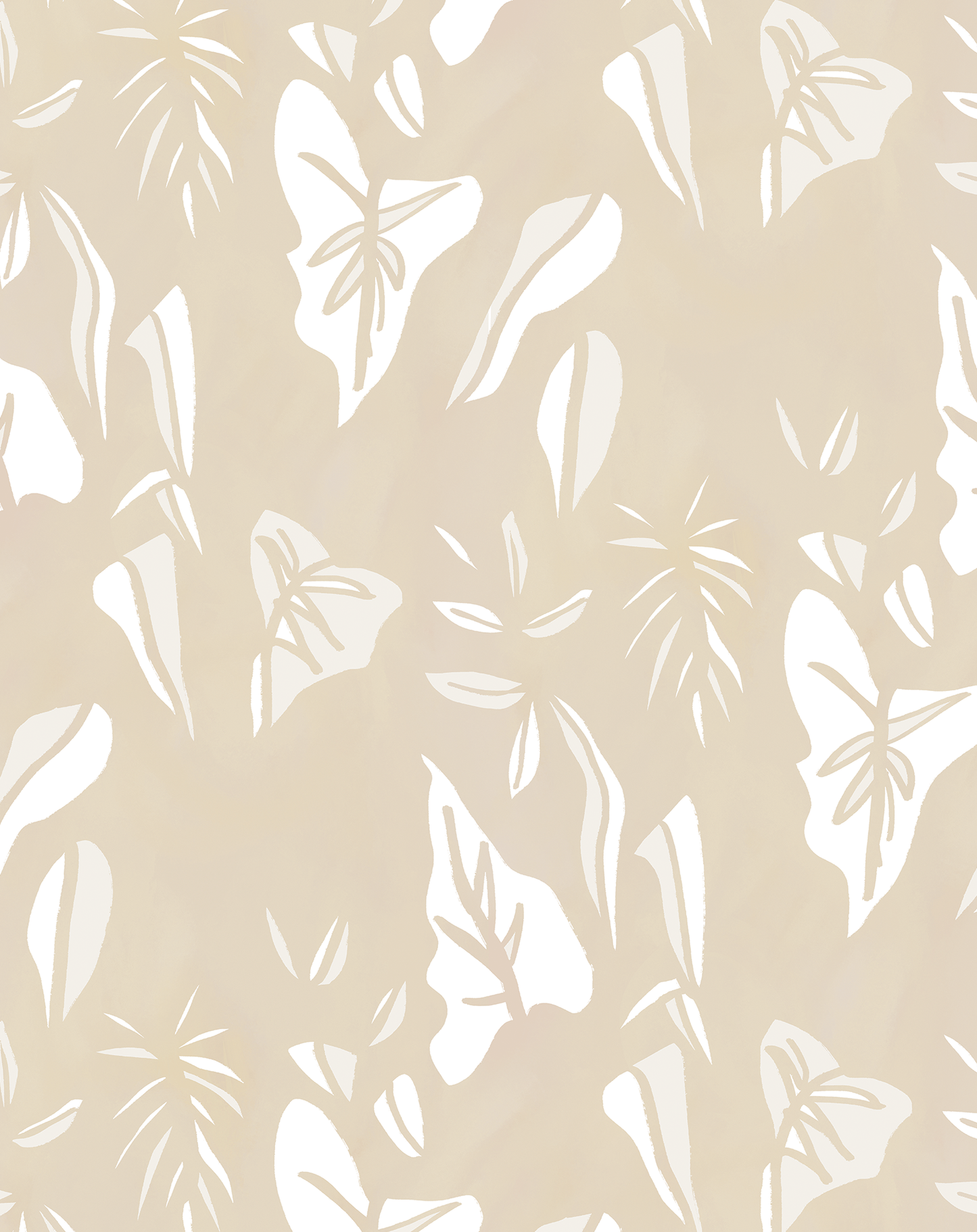 Block Print Foliage Wallpaper, tan and off-white