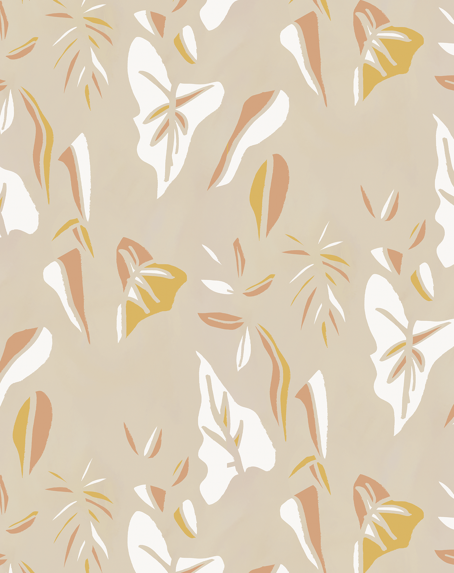 Block Print Foliage Wallpaper, tan and peach