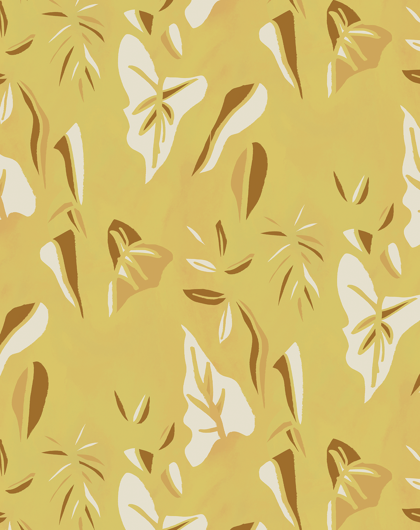 Block Print Foliage Wallpaper, yellow