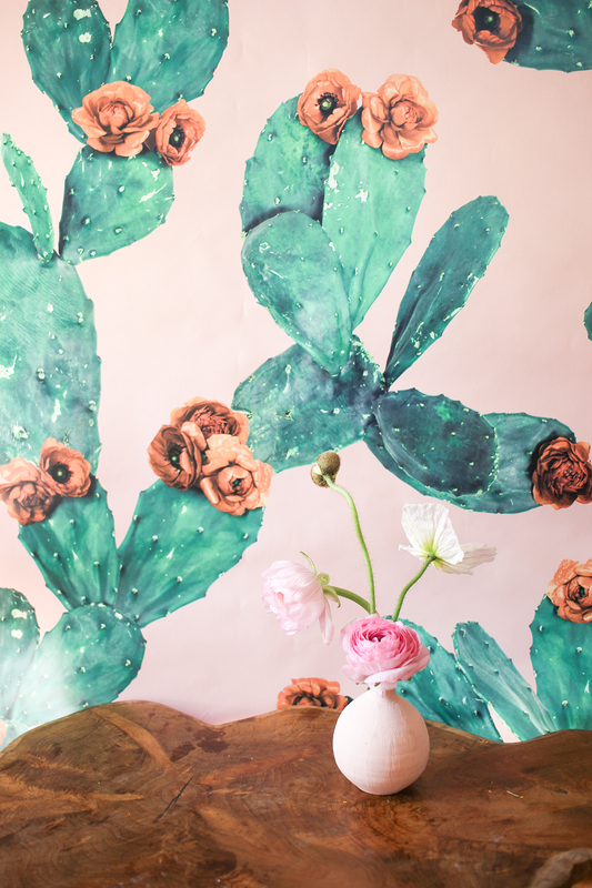 Desert Blooms Wallpaper, pink and terra cotta