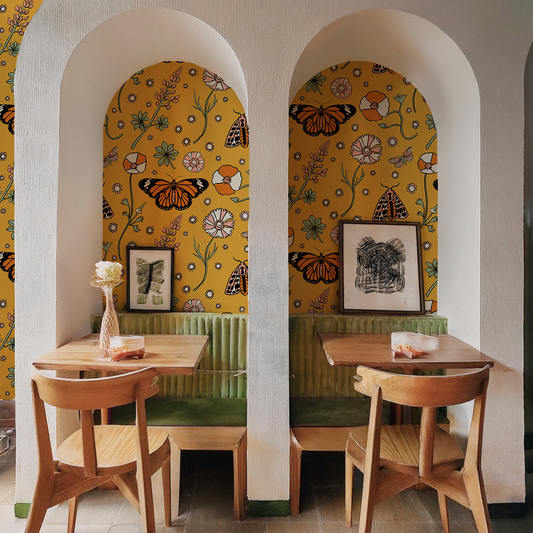Poppy Please Wallpaper, mustard and black