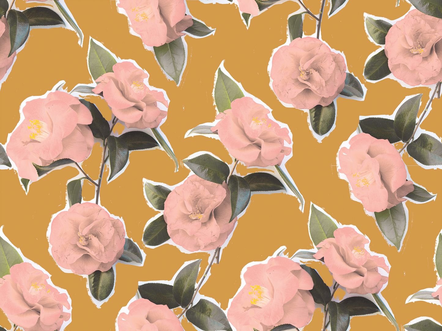 Camellia Wallpaper, mustard