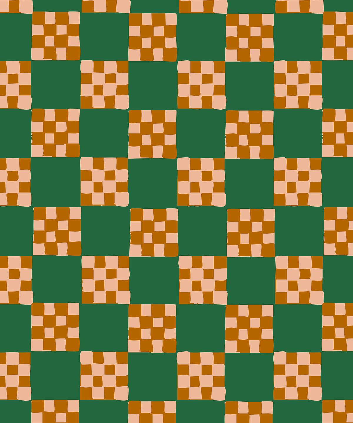 Checkered Quilt Wallpaper, green, peach and toffee