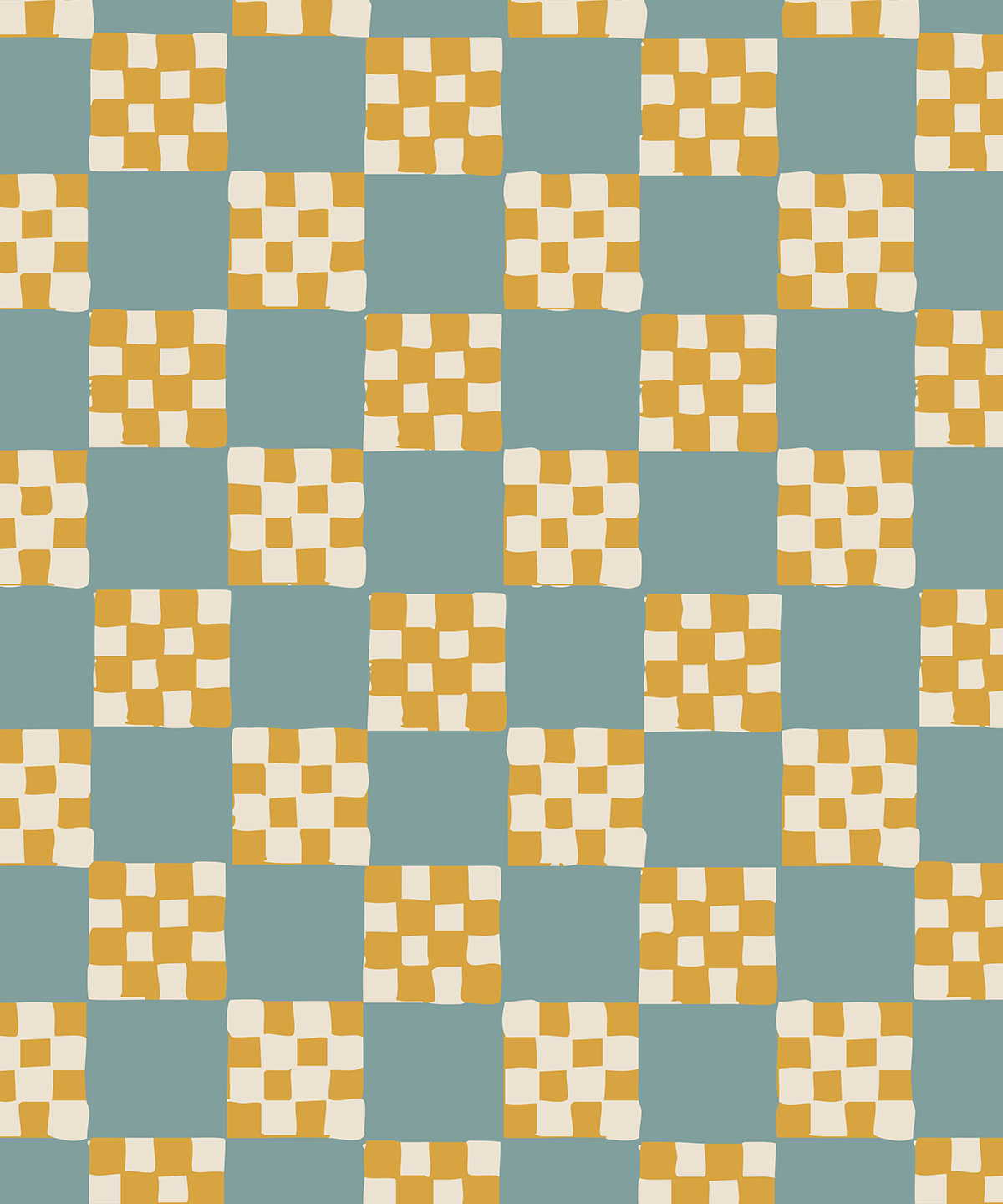 Checkered Quilt Wallpaper, light blue and yellow