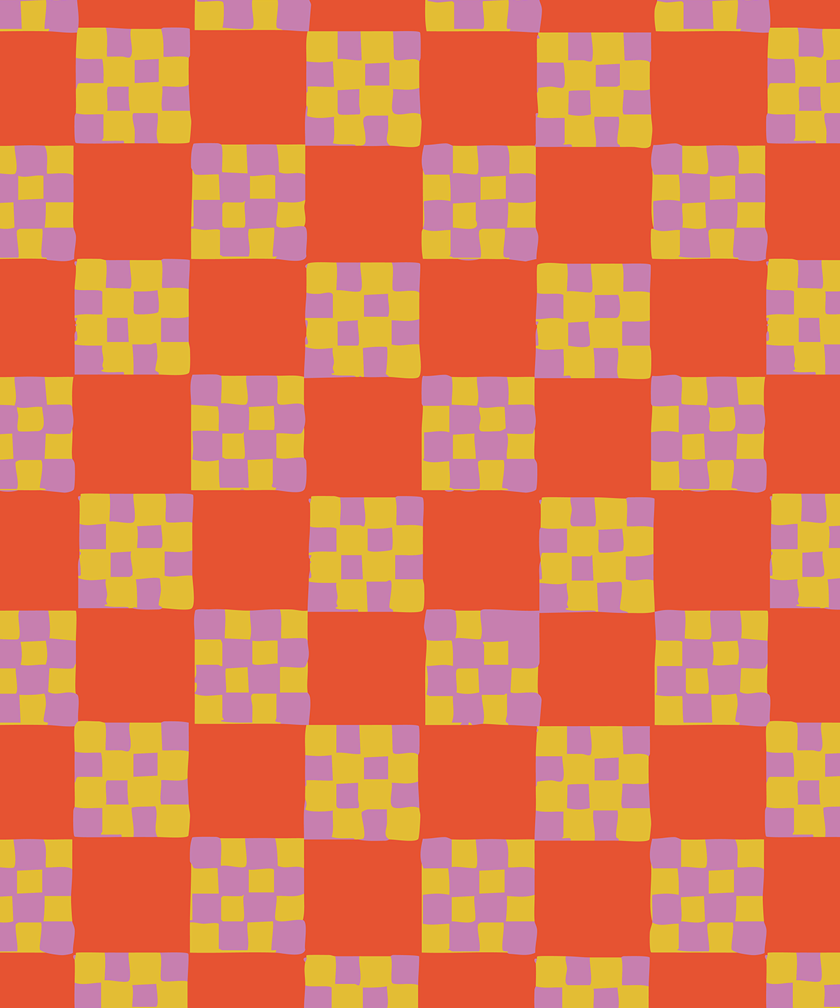 Checkered Quilt Wallpaper, red-orange, yellow and purple