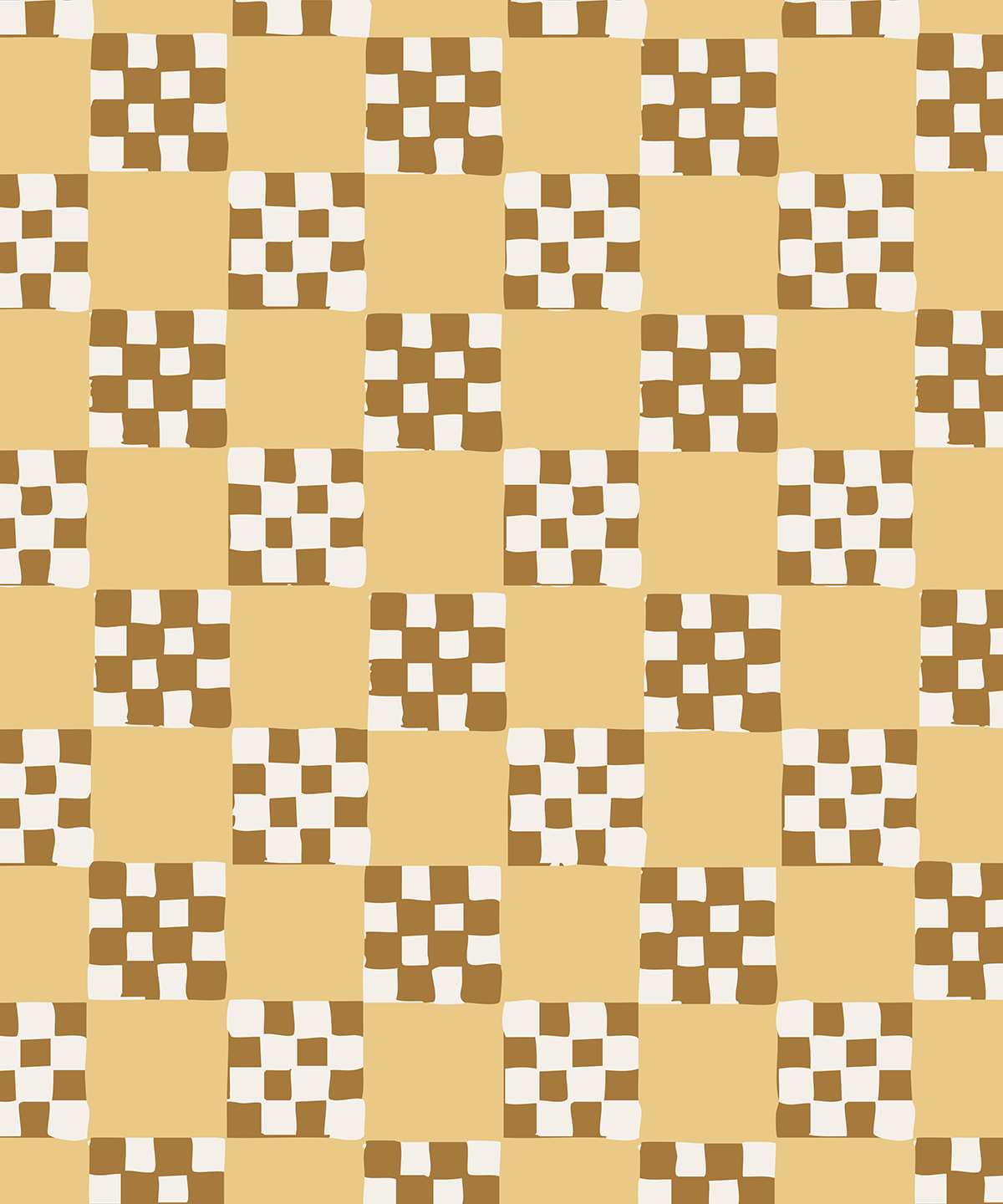 Checkered Quilt Wallpaper, butter yellow, brown and white