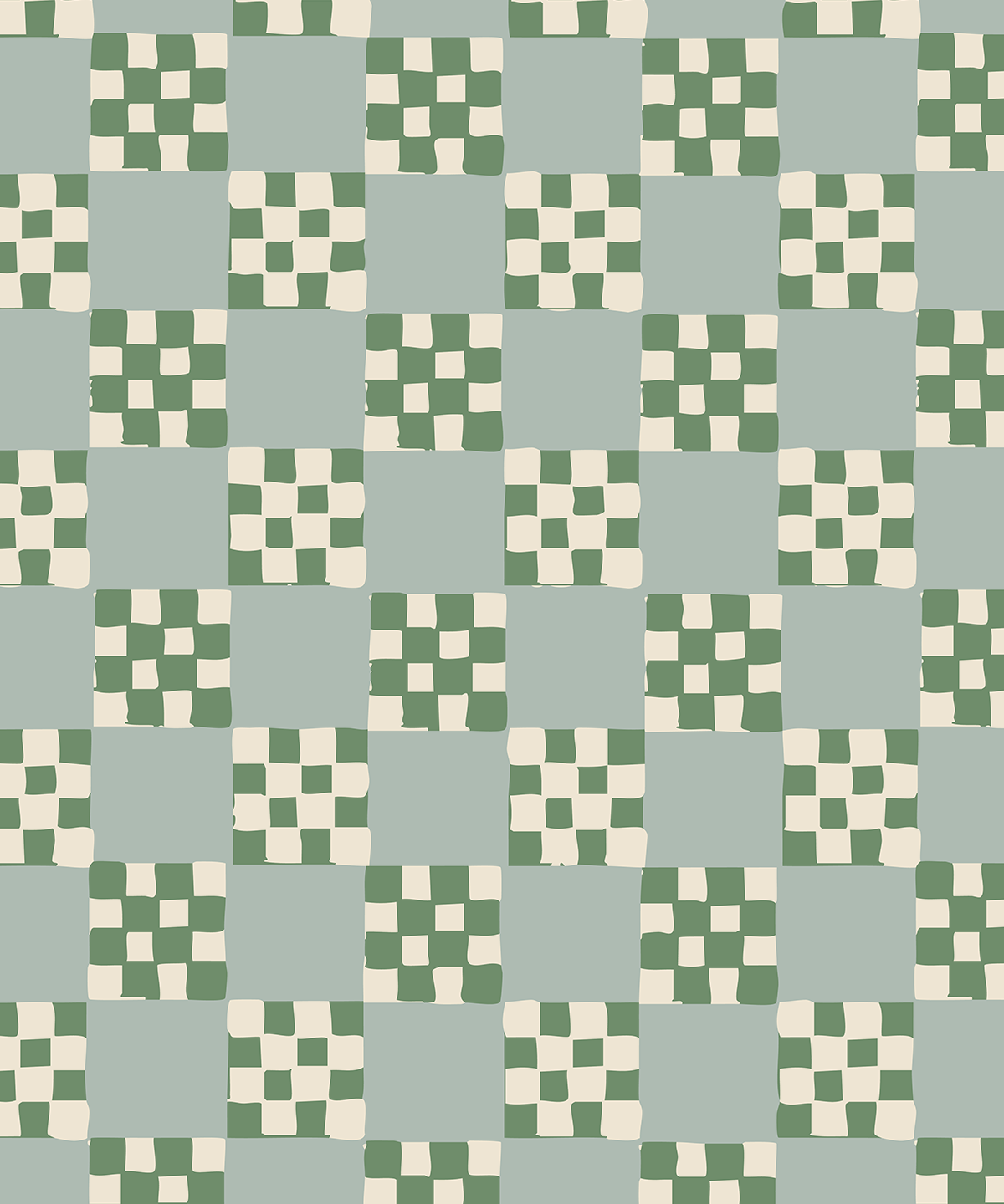 Checkered Quilt Wallpaper, mint, sage and white