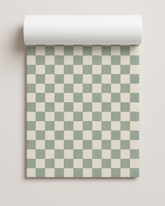 Checkers Contact Paper, dusty mint & white