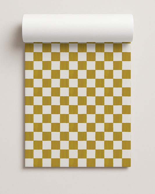 Checkers Contact Paper, mustard yellow & white