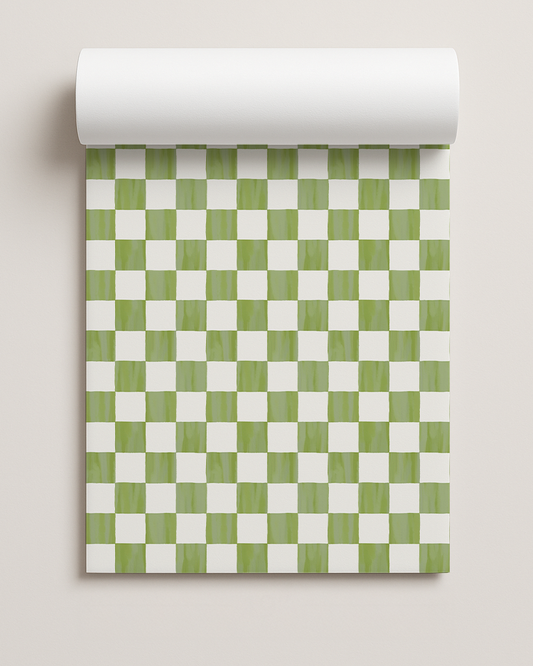 Checkers Contact Paper, olive green & white